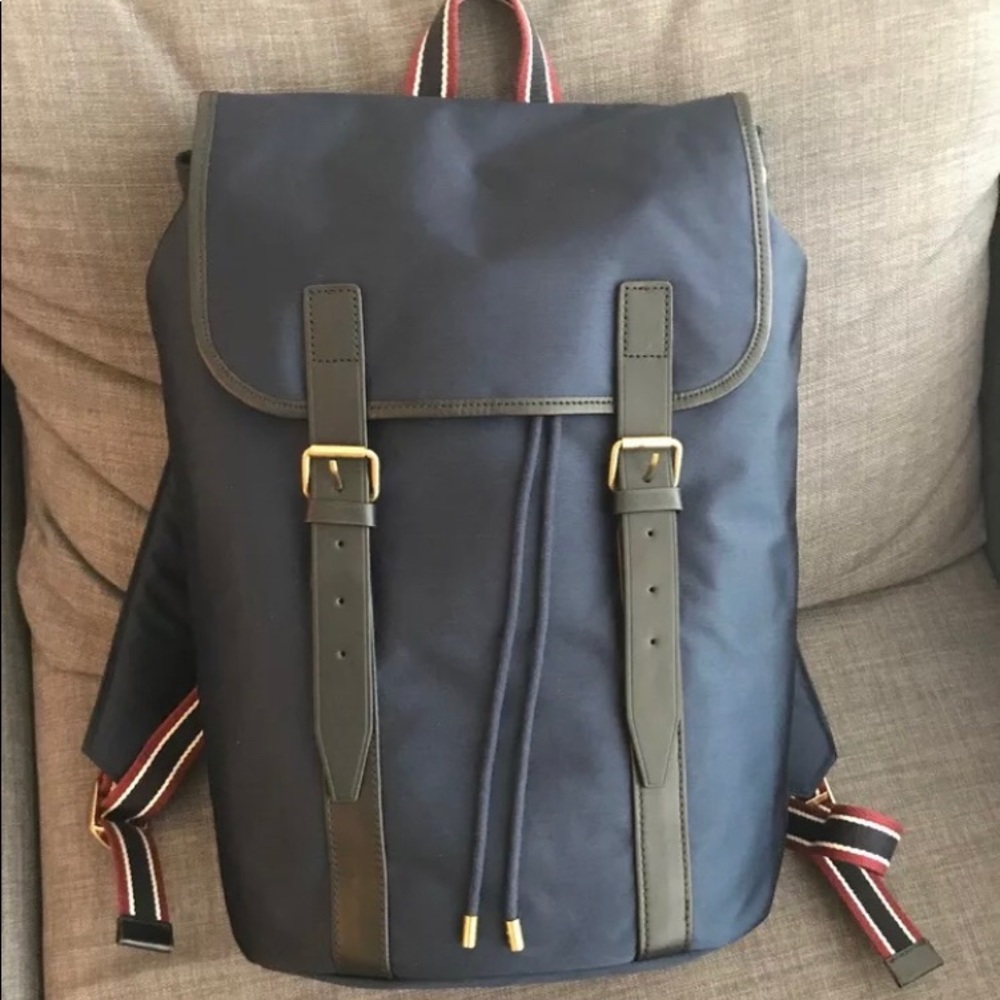 NEW NWT J CREW OAR STRIPE NYLON NAVY BLUE BACKPACK